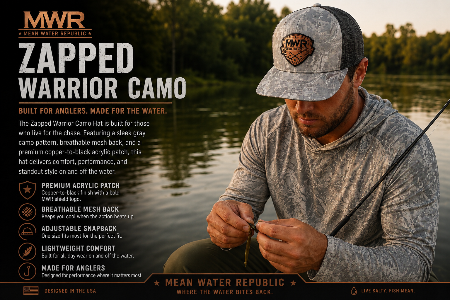 Mean Water Republic Zapped Warrior Camo Hat- Snap Back