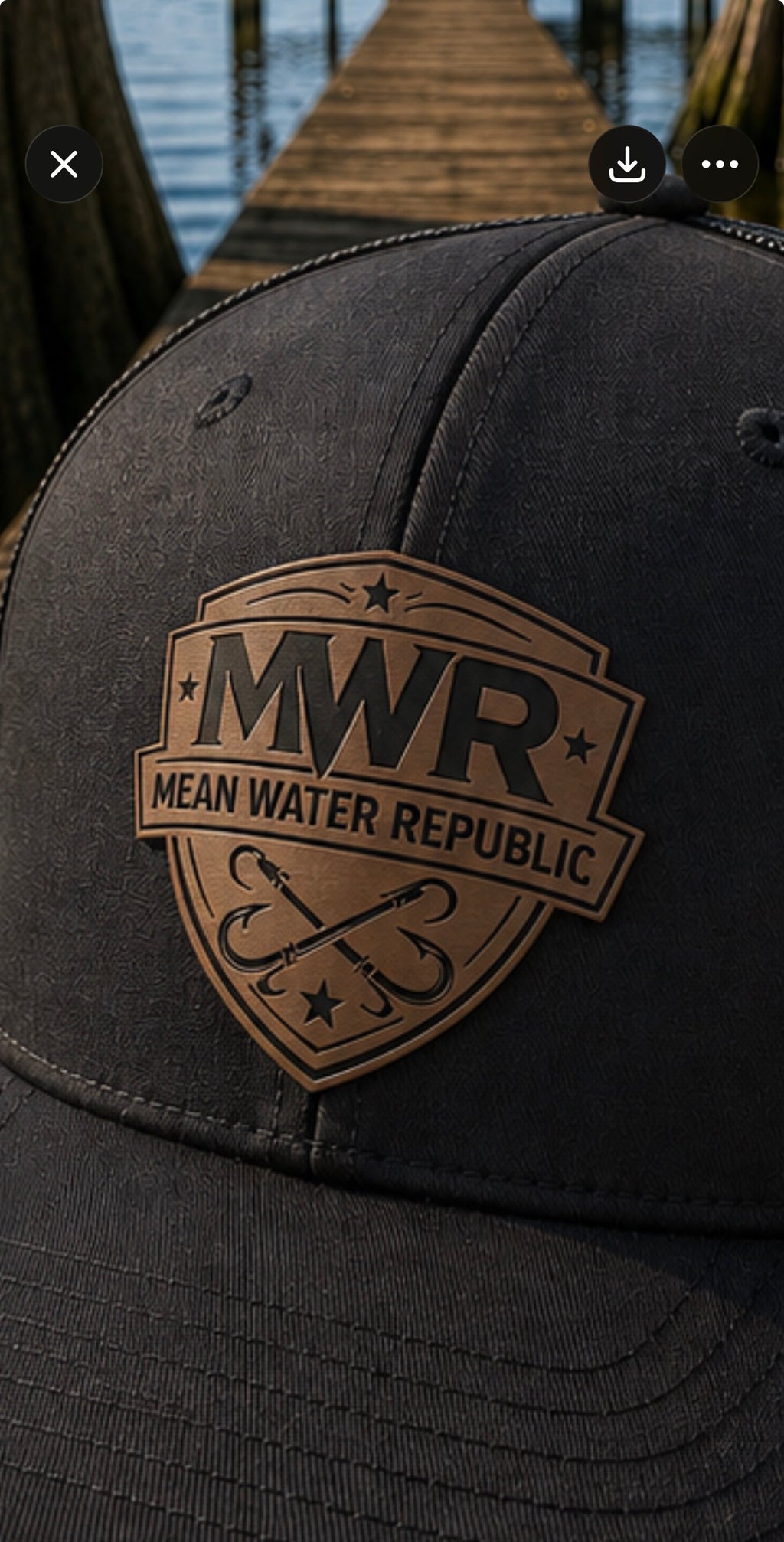 Mean Water Republic 112 Richardson snapback- Black on black w/ Signature Leather Shield Logo