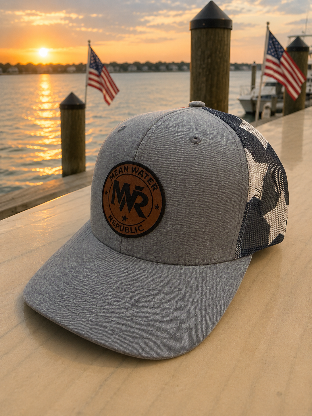 Mean Water Republic- Flag Hat with Leather Patch-Snapback