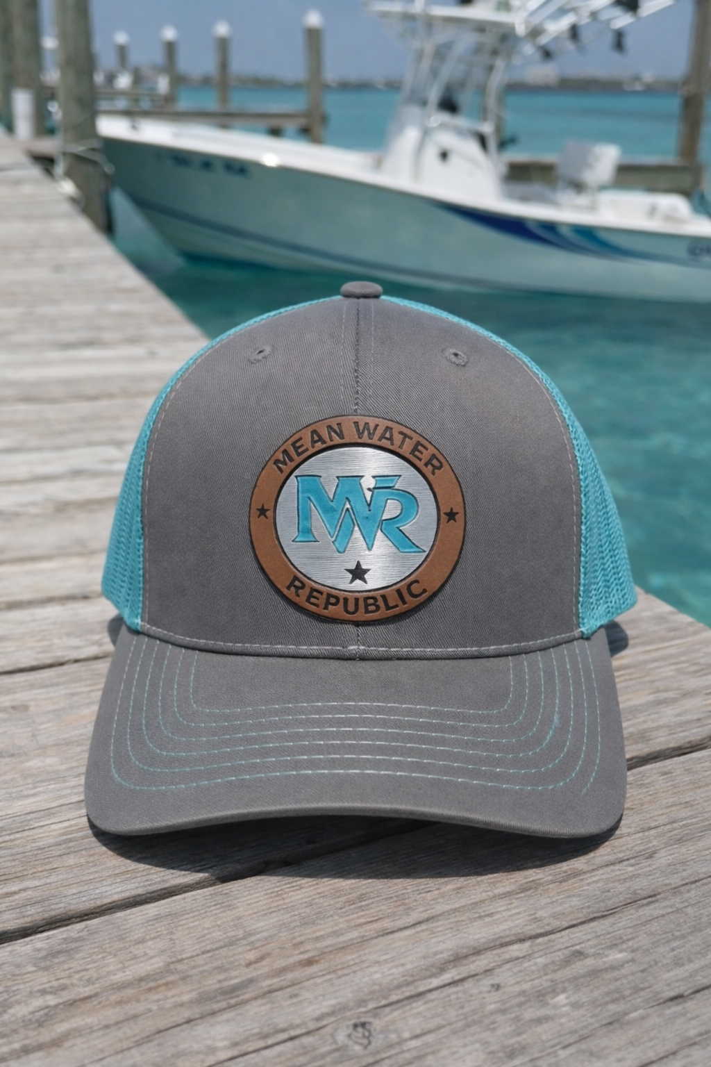 Mean Water Republic Dockside Trucker Hat

Richardson 112 | Gray / Aqua
